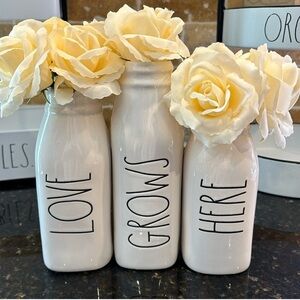 EUC Rae Dunn Milk Bottle Vase Set of 3 Love Grows Here